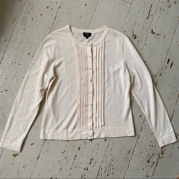 Talbots Cream Merino Wool Ruffle Cardigan Sweater - Picture 5 of 13